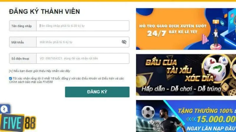 Đăng ký Five88 nhanh chóng với 4 bước đơn giản Đăng ký Five88 nhanh chóng với 4 bước đơn giản